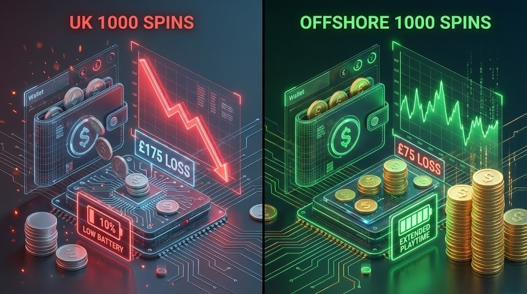 Summary infographic of UK online casino 2026 market bifurcation showing domestic versus offshore key metrics comparison