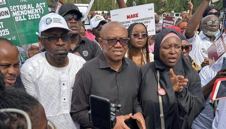 Obi joins protesting youths in National Assembly protest over Electoral Act amendment