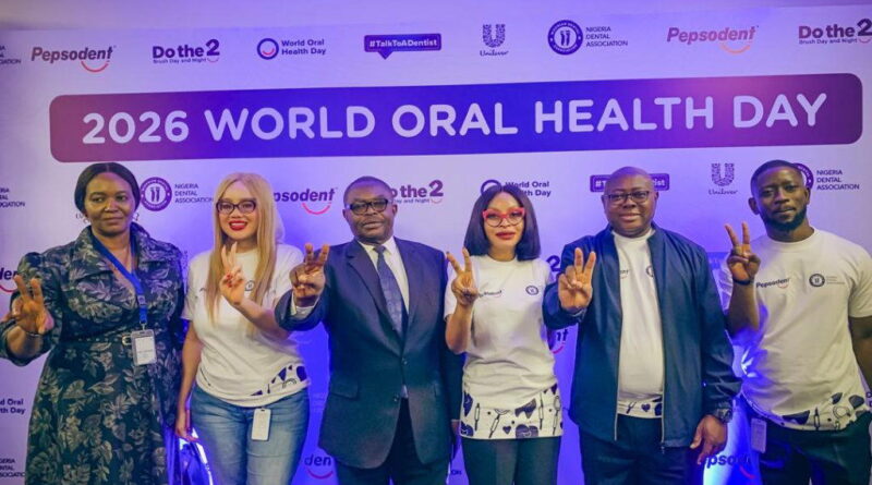 L-R: Head of Dentistry, Federal Ministry of Health, Dr. Gloria Uzoigwe; Brand Manager, Pepsodent, Lauretta Amie; President, Nigerian Dental Association, Dr. Emedom Elias; Head of Corporate Affairs, Communications & Sustainability, Unilever Nigeria Plc, Zainab Obagun; Head of Supply Chain, Unilever Nigeria Plc, Abayomi Alli and Marketing Manager, Oral Care, Unilever Nigeria Plc, Elvis Twumasi, during a Press Conference to announce the celebration of the 2026 World Oral Health Day by Pepsodent in Lagos today.