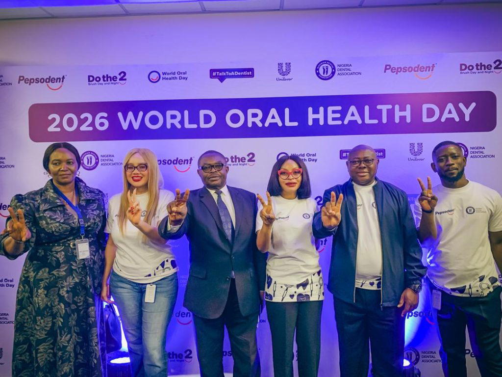 L-R: Head of Dentistry, Federal Ministry of Health, Dr. Gloria Uzoigwe; Brand Manager, Pepsodent, Lauretta Amie; President, Nigerian Dental Association, Dr. Emedom Elias; Head of Corporate Affairs, Communications & Sustainability, Unilever Nigeria Plc, Zainab Obagun; Head of Supply Chain, Unilever Nigeria Plc, Abayomi Alli and Marketing Manager, Oral Care, Unilever Nigeria Plc, Elvis Twumasi, during a Press Conference to announce the celebration of the 2026 World Oral Health Day by Pepsodent in Lagos today.
