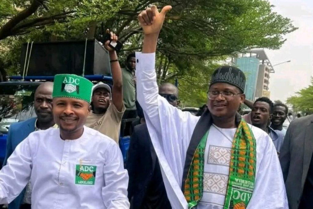 Video: Nafiu Bala leads supporters to INEC, demands recognition of his ADC faction