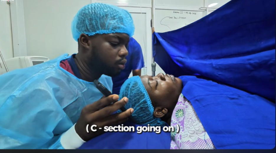 Nigerians divided as Cute Abiola shares wife’s C-section delivery video