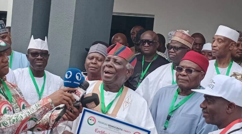 Jerry Gana receives Jonathan’s PDP certificate of return as presidential candidate