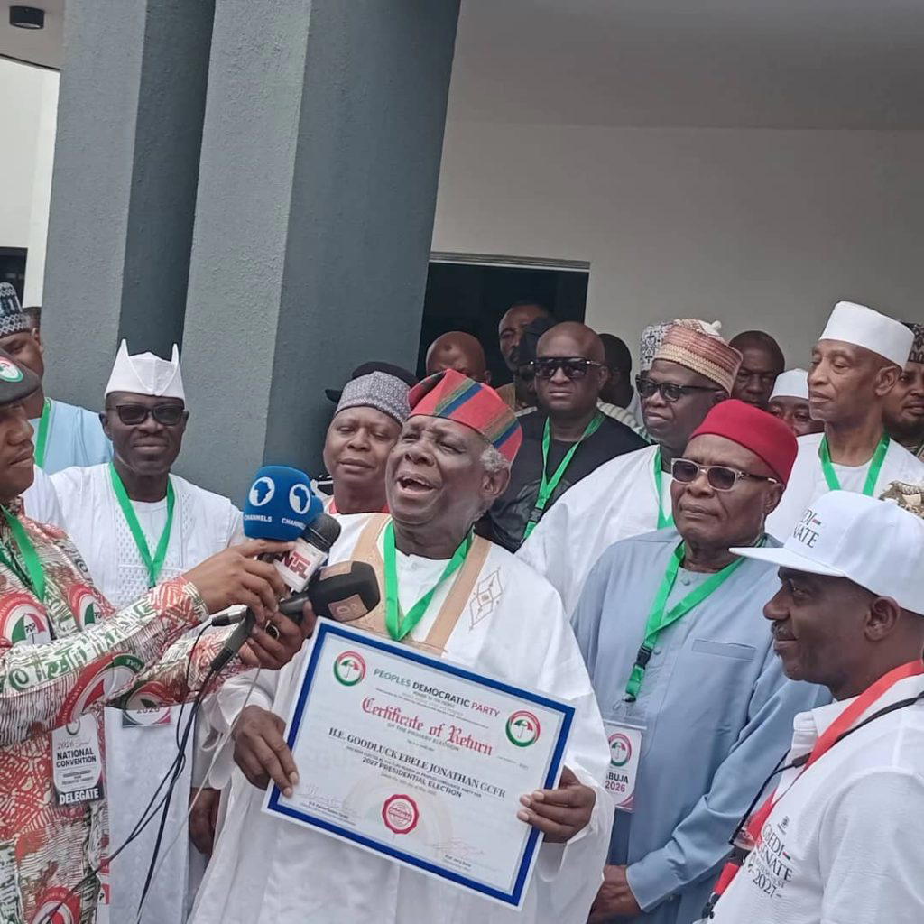 Jerry Gana receives Jonathan’s PDP certificate of return as presidential candidate