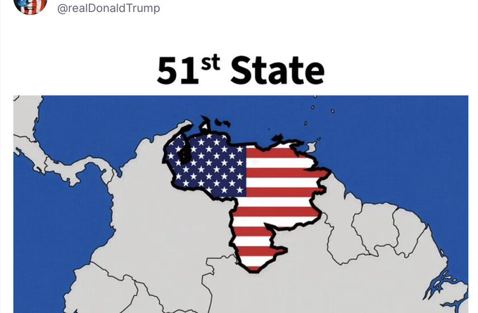 Trump posts graphic of Venezuela as 51st US state
