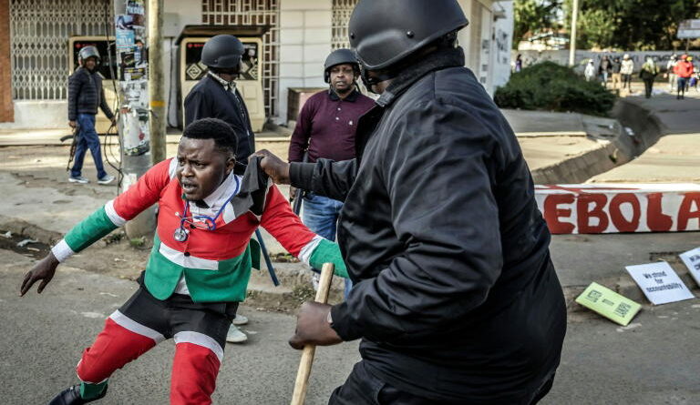 One shot as Kenyan protests at US Ebola centre turn violent