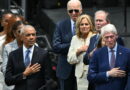Ex-presidents, celebrities, but no Trump, turn out for Obama Center