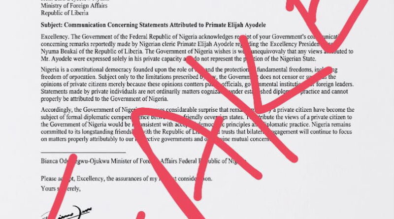 Nigeria’s foreign ministry denies issuing letter to Liberia