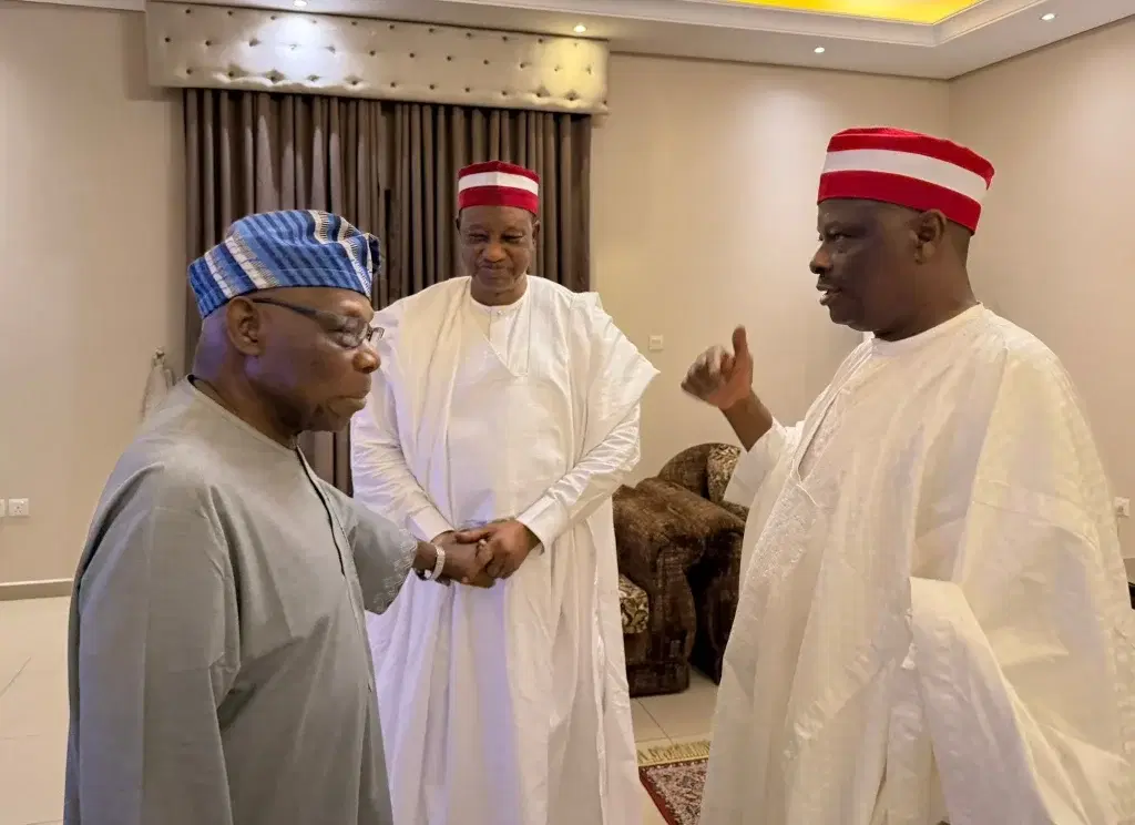 Photos: Kwankwaso, Gwarzo meet Obasanjo in Kano