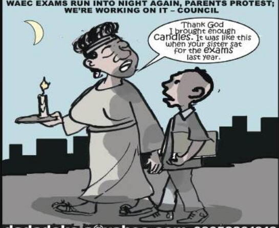 Cartoon: Study in darkness, exam in darkness, hustle in darkness, governance in darkness ...