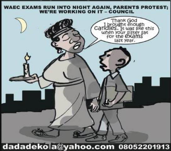 Cartoon: Study in darkness, exam in darkness, hustle in darkness, governance in darkness ...