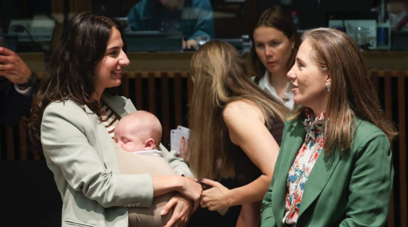 Sweden’s minister attends EU meeting with three-month-old son