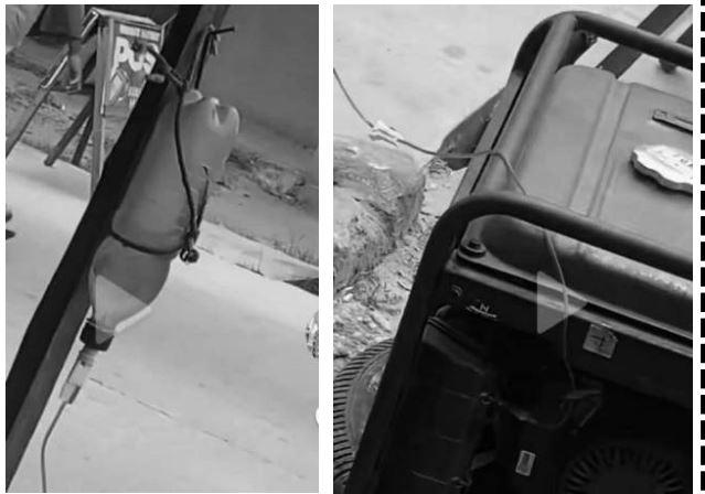 •Pet bottle with fuel (left), connected to a generator set.