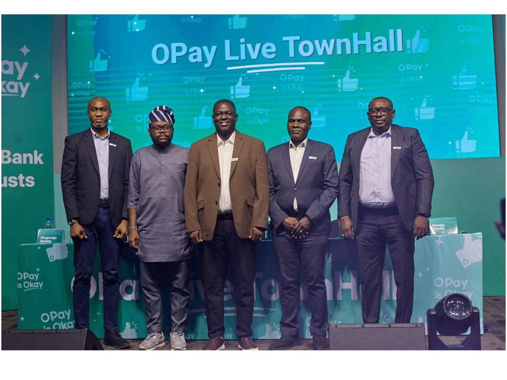 L-R: Chukwudinma Okafor, Chief Compliance Officer, OPay; Olugbenga Paseda, member of Governing Council, FintechNGR and CEO, Chrisborough Solutions; Dotun Adekunle, Chief Operating Officer/Chief Technology Officer, OPay; Akinfolabi Rokosu, Chief Legal Counsel, OPay; and Odiase Ikponmwosa, Head of Partnerships, OPay at the OPay Live Town Hall held in Lagos.