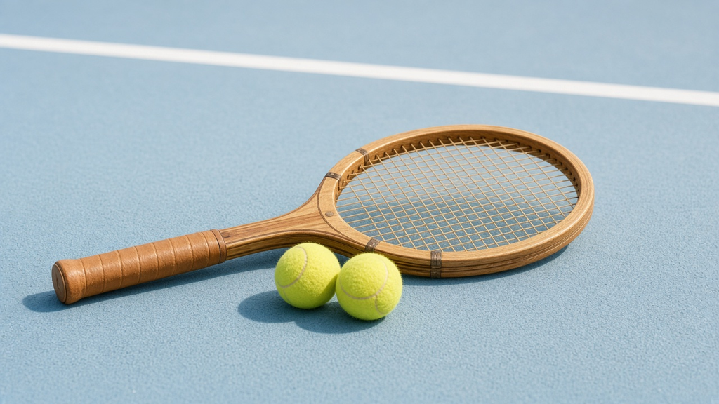tennis equipment on a gray playing field